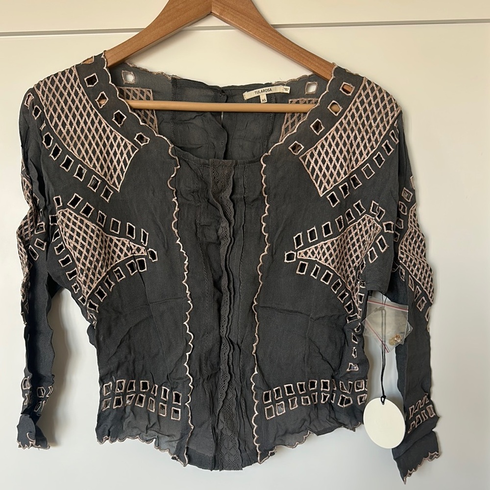 Tularosa Gray eyelet cropped Blouse